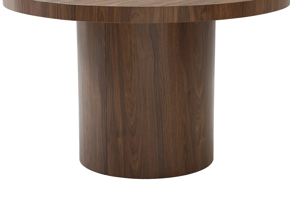 Table à manger ronde Japandi extensible 4 à 12 personnes en MDF naturel foncé Ø 120 cm - Sidrina
