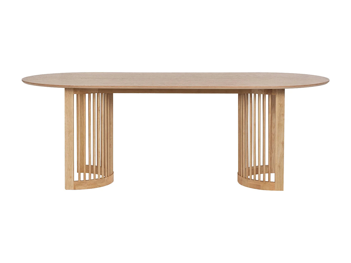 Table à manger ovale Japandi 8 personnes placage chêne et hévéa naturel 220 x 100 cm - Neliram