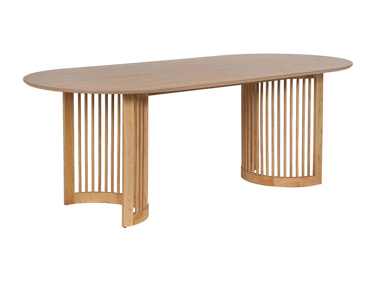Table à manger ovale Japandi 8 personnes placage chêne et hévéa naturel 220 x 100 cm - Neliram