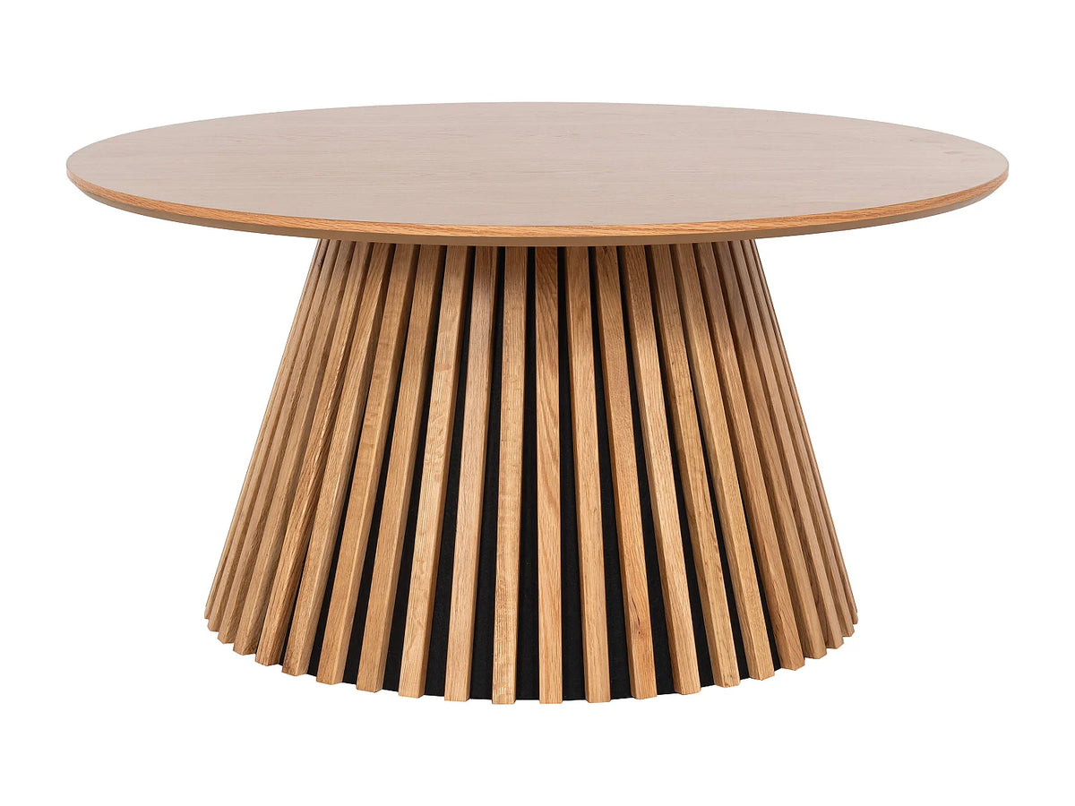 Table basse Japandi ronde en placage de chêne naturel clair Ø 90 cm - Carmiza