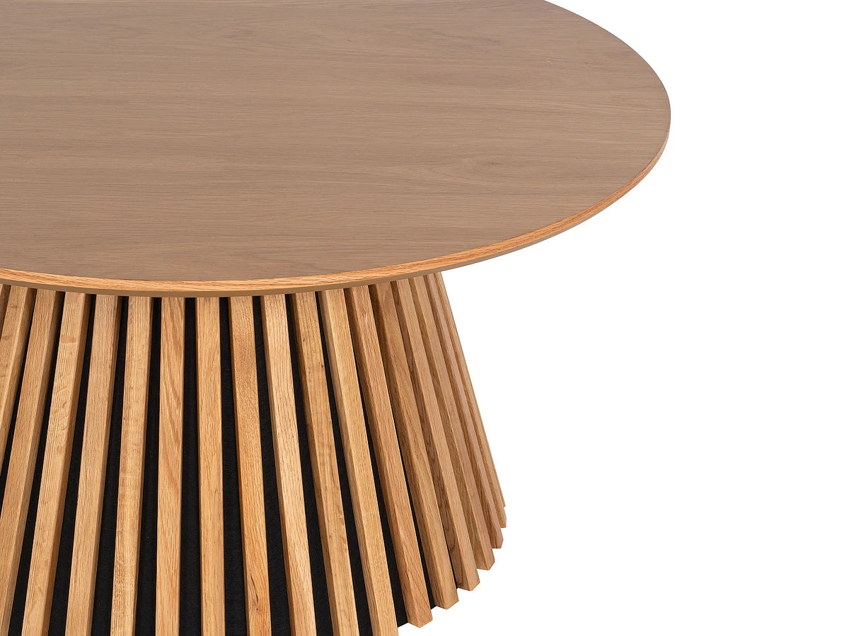 Table basse Japandi ronde en placage de chêne naturel clair Ø 90 cm - Carmiza