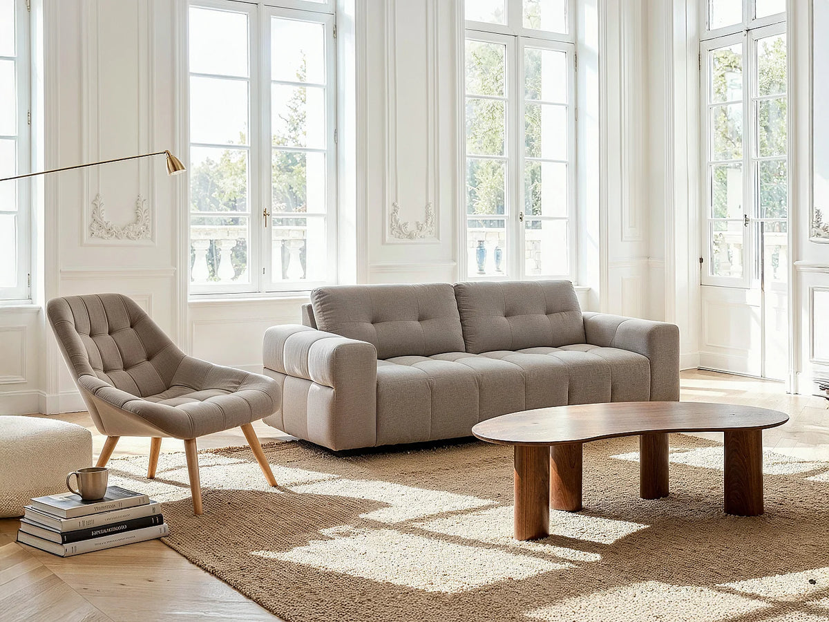Table basse Japandi organique en placage de noyer naturel foncé 120 x 70 cm - Calynor