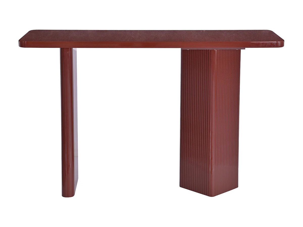 Console Japandi à pieds asymétriques cannelés en MDF laqué bordeaux 120 x 76 cm - Kaveline