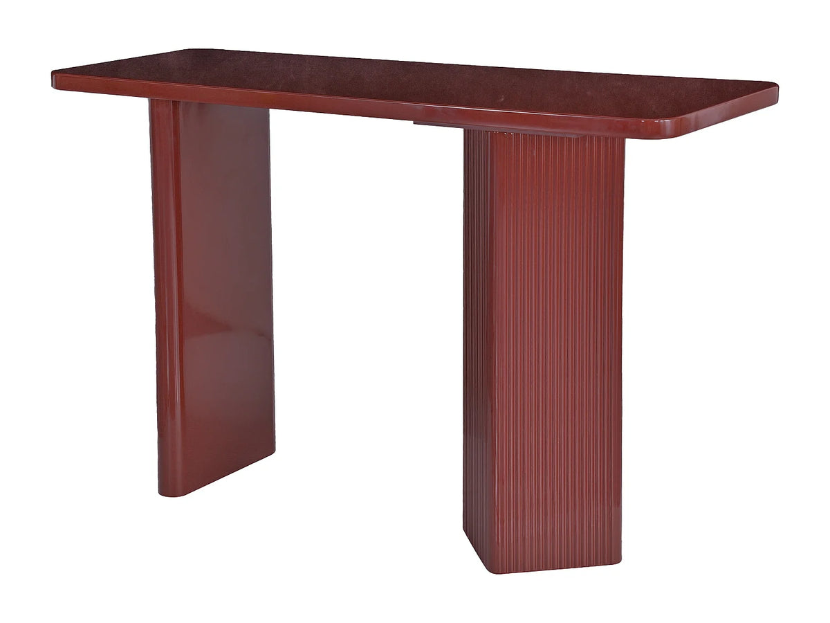 Console Japandi à pieds asymétriques cannelés en MDF laqué bordeaux 120 x 76 cm - Kaveline