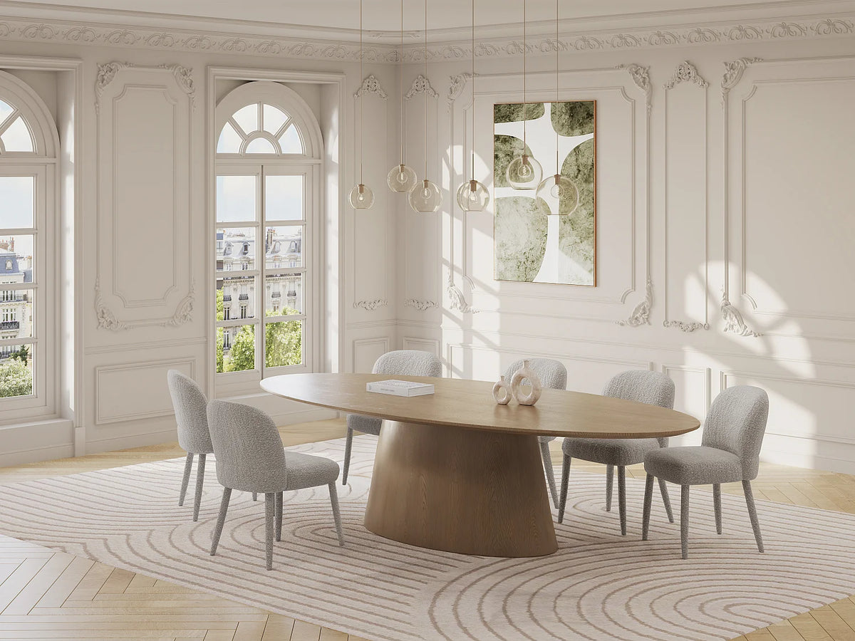 Table à manger ovale Japandi 8 personnes placage de frêne naturel clair 200 x 100 cm - Antelada