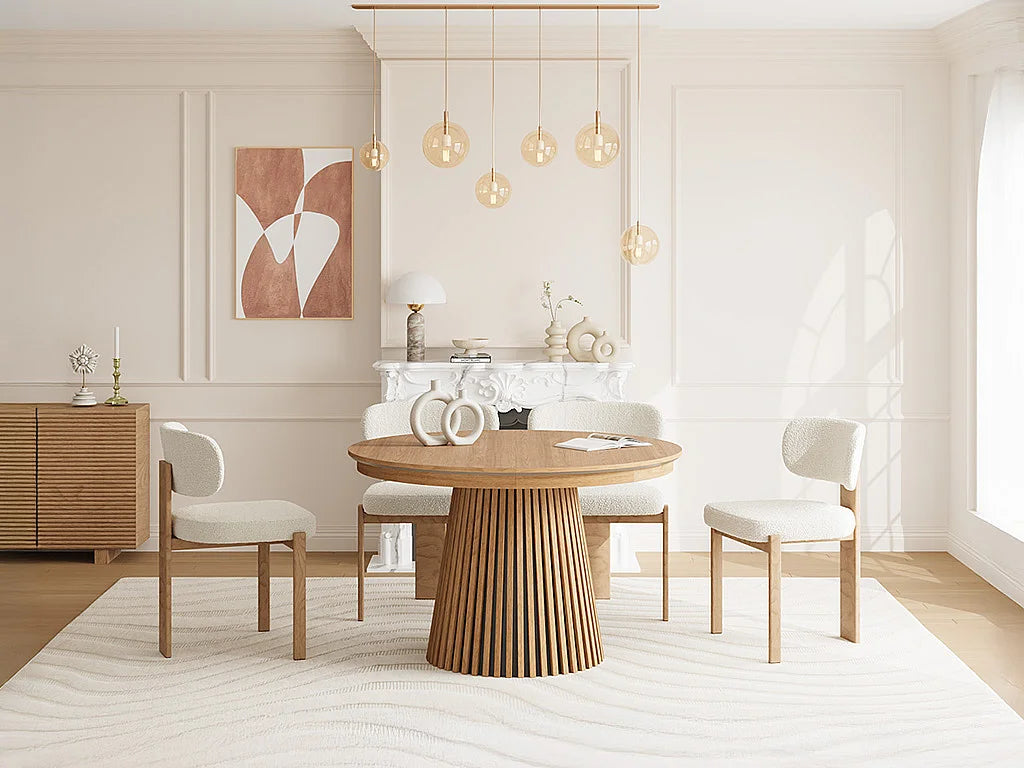 Table à manger ronde Japandi extensible 4 à 8 personnes placage chêne clair Ø 120 cm - Carmiza