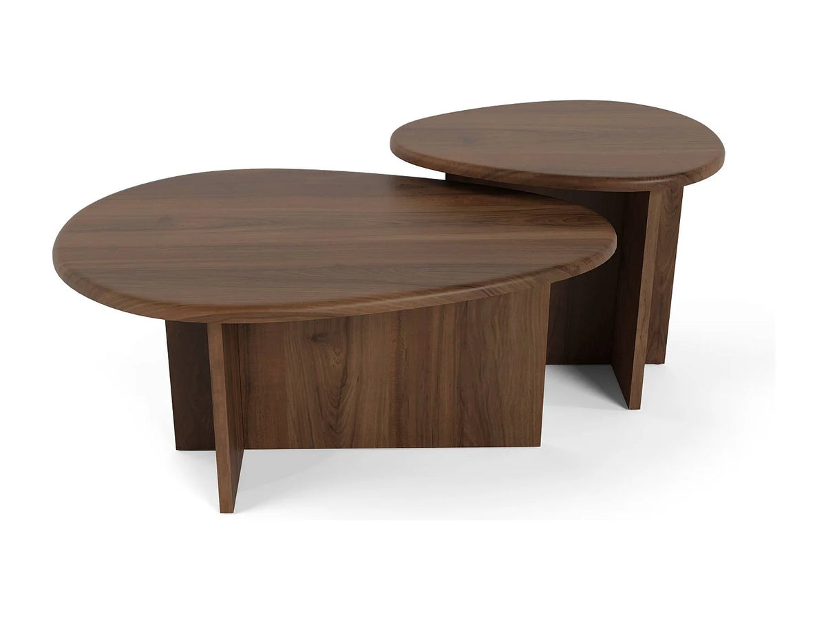 Lot de 2 tables basses Japandi gigognes en placage noyer 75 x 50 cm - Cedra