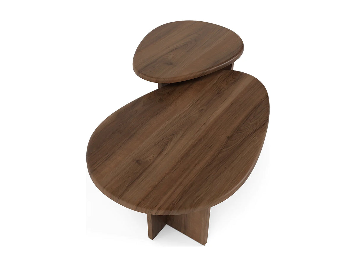 Lot de 2 tables basses Japandi gigognes en placage noyer 75 x 50 cm - Cedra