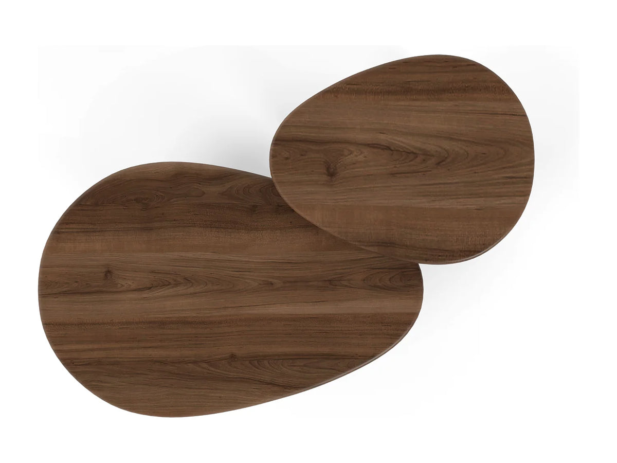 Lot de 2 tables basses Japandi gigognes en placage noyer 75 x 50 cm - Cedra