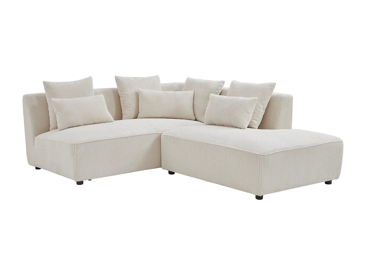 Petit canapé d'angle Japandi droit 4 places en velours côtelé beige 185 cm - Mecodi