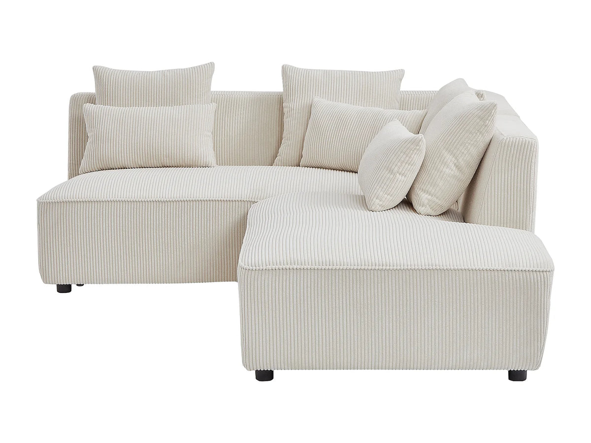 Petit canapé d'angle Japandi droit 4 places en velours côtelé beige 185 cm - Mecodi