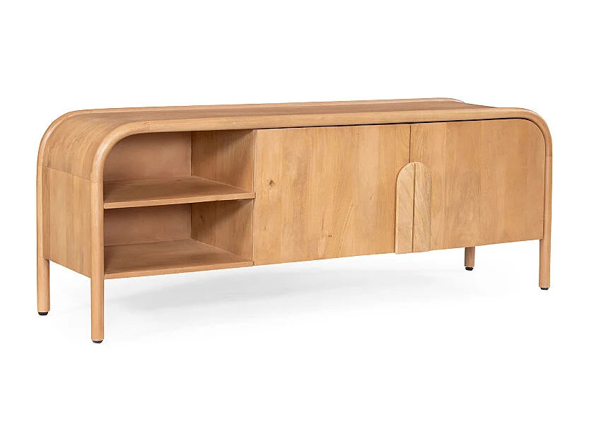 Meuble TV Japandi 2 portes et 2 niches en bois de manguier massif 150 x 55 cm - Bali