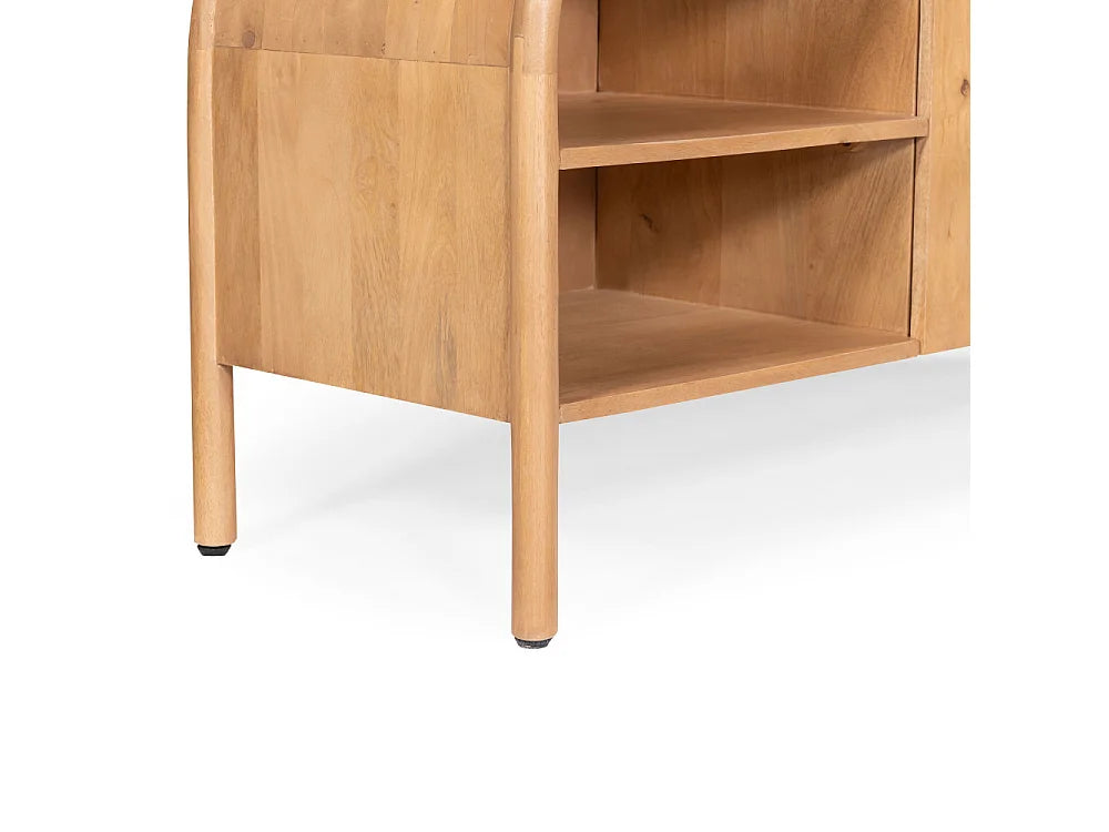Meuble TV Japandi 2 portes et 2 niches en bois de manguier massif 150 x 55 cm - Bali
