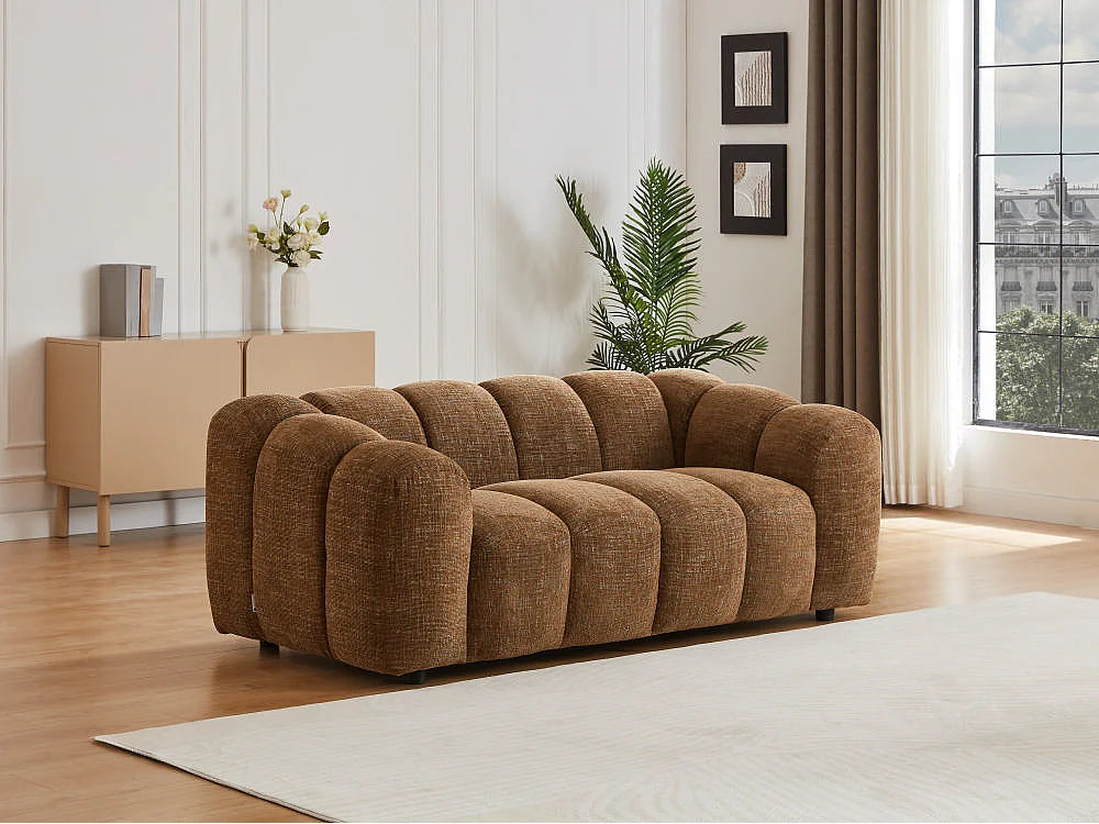 Canapé Japandi 2 places en tissu chenille marron 189 cm - Nelimar