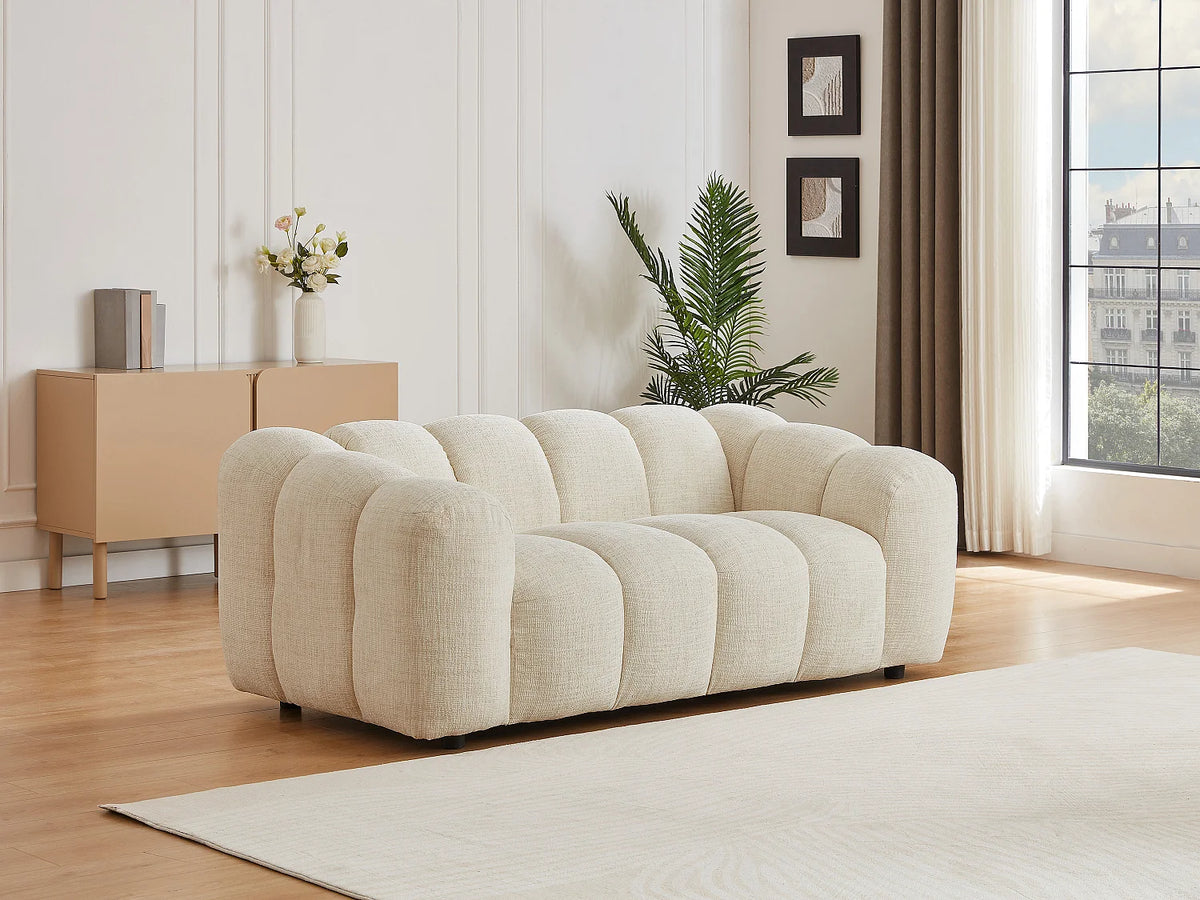 Canapé Japandi 2 places en tissu chenille beige 189 cm - Nelimar