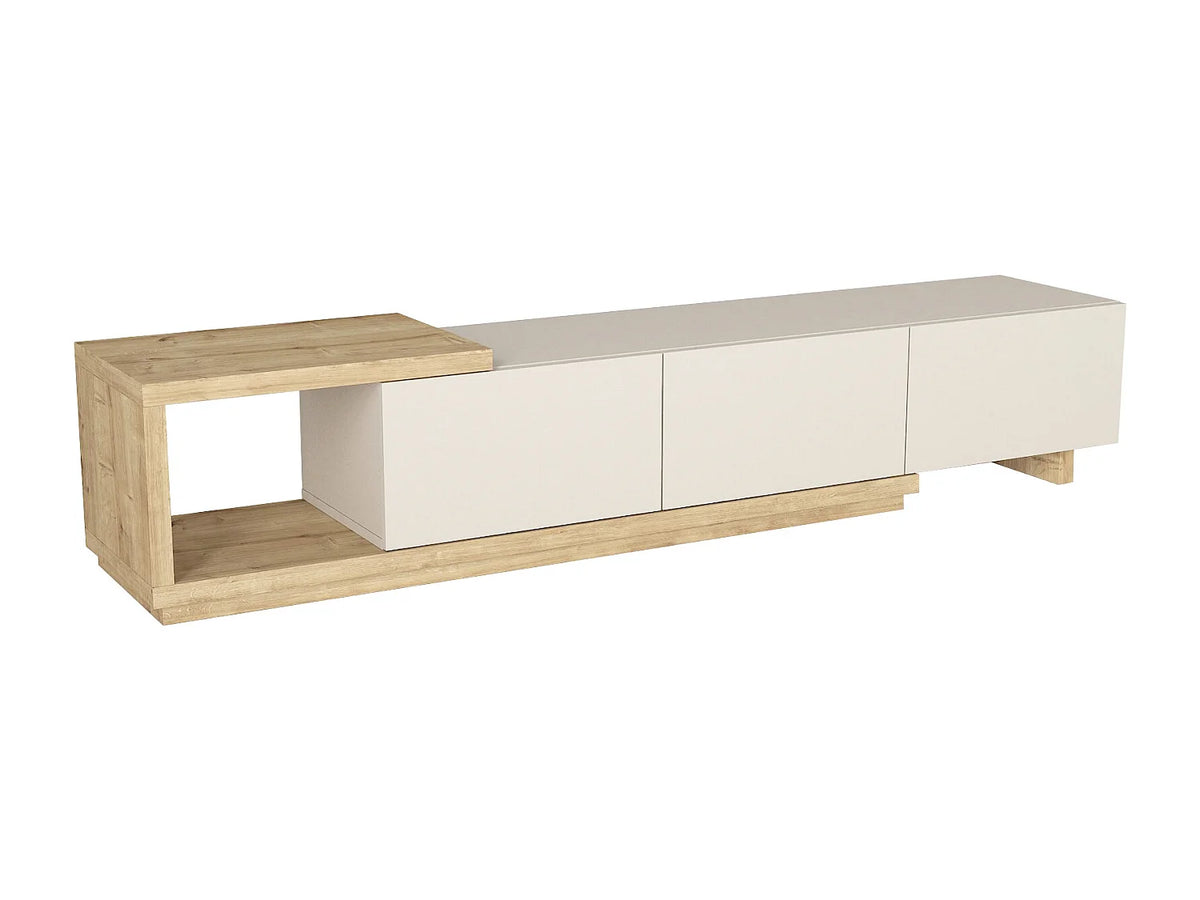 Meuble TV Japandi 3 tiroirs et 1 niche beige et naturel clair 200 x 40 cm - Dukian