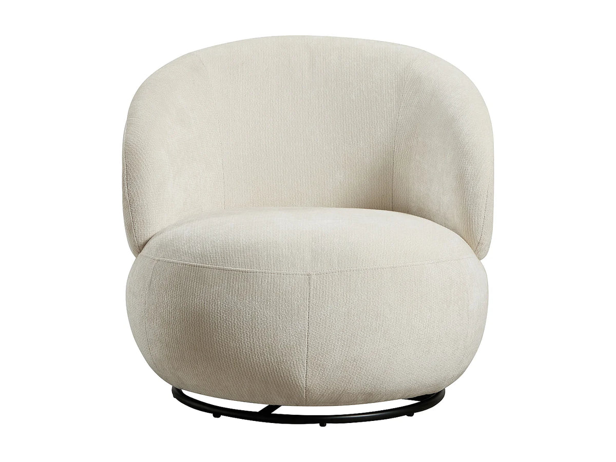 Fauteuil Japandi pivotant rond en tissu texturé beige - Lacazo