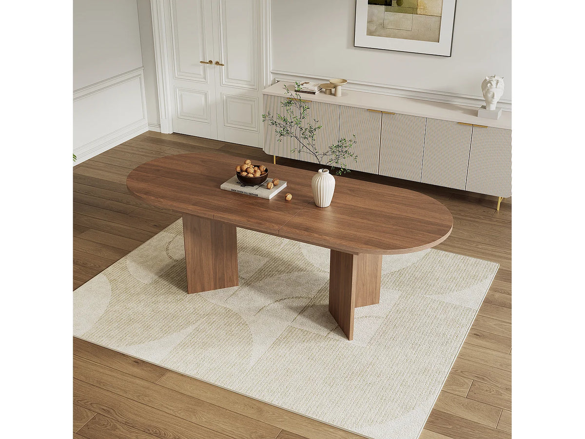 Table à manger ovale Japandi extensible 6 à 8 personnes en MDF marron 140 x 90 cm