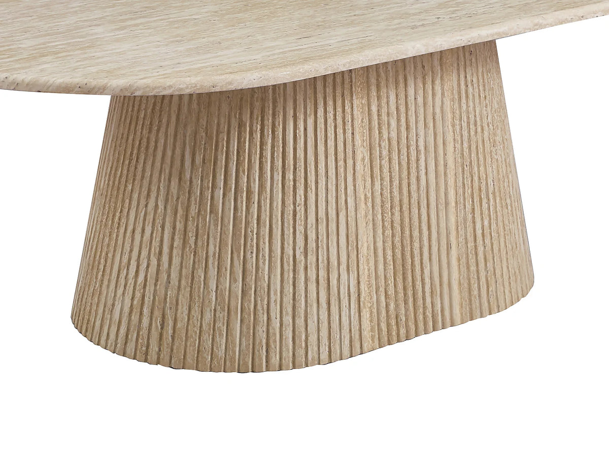Table basse Japandi ovale en marbre artificiel effet travertin beige 120 x 70 cm - Tifuli