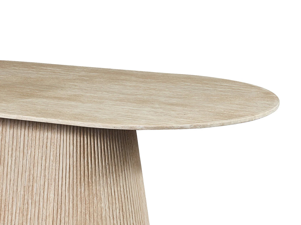 Table à manger ovale Japandi 8 personnes marbre artificiel travertin beige 200 x 100 cm - Tifuli