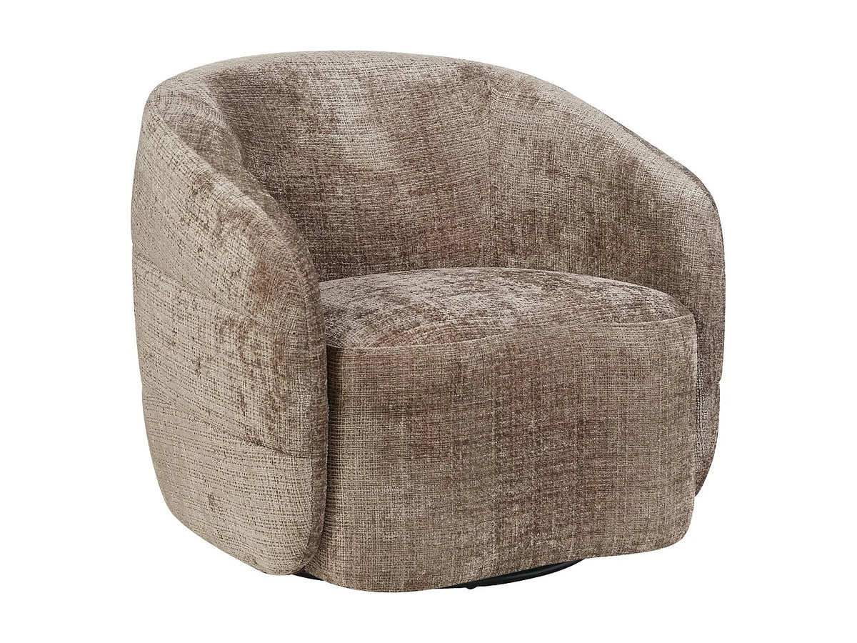 Fauteuil Japandi pivotant en tissu chenille marron - Belora