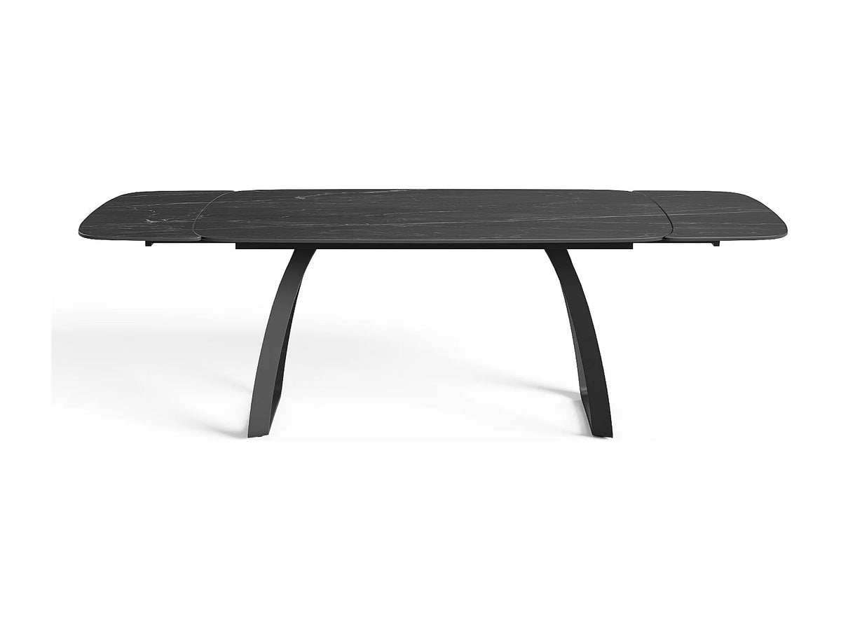 Table à manger Japandi extensible 8 à 10 personnes céramique effet marbre noir 180 x 90 cm - Dahlia