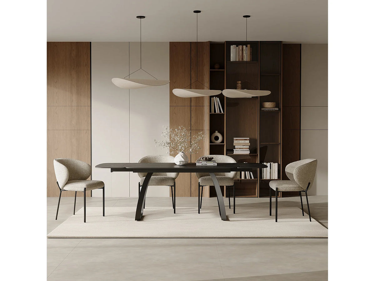 Table à manger Japandi extensible 8 à 10 personnes céramique effet marbre noir 180 x 90 cm - Dahlia