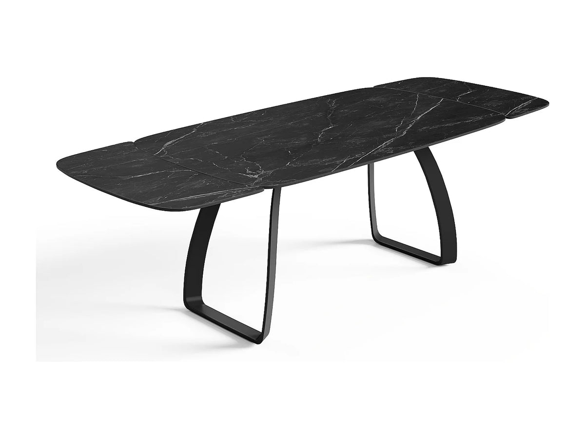 Table à manger Japandi extensible 8 à 10 personnes céramique effet marbre noir 180 x 90 cm - Dahlia
