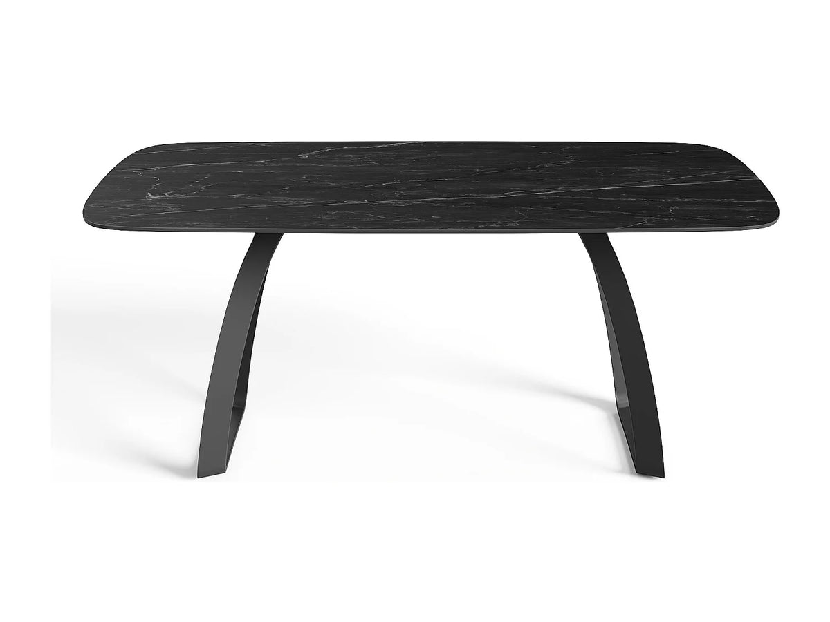 Table à manger Japandi extensible 8 à 10 personnes céramique effet marbre noir 180 x 90 cm - Dahlia