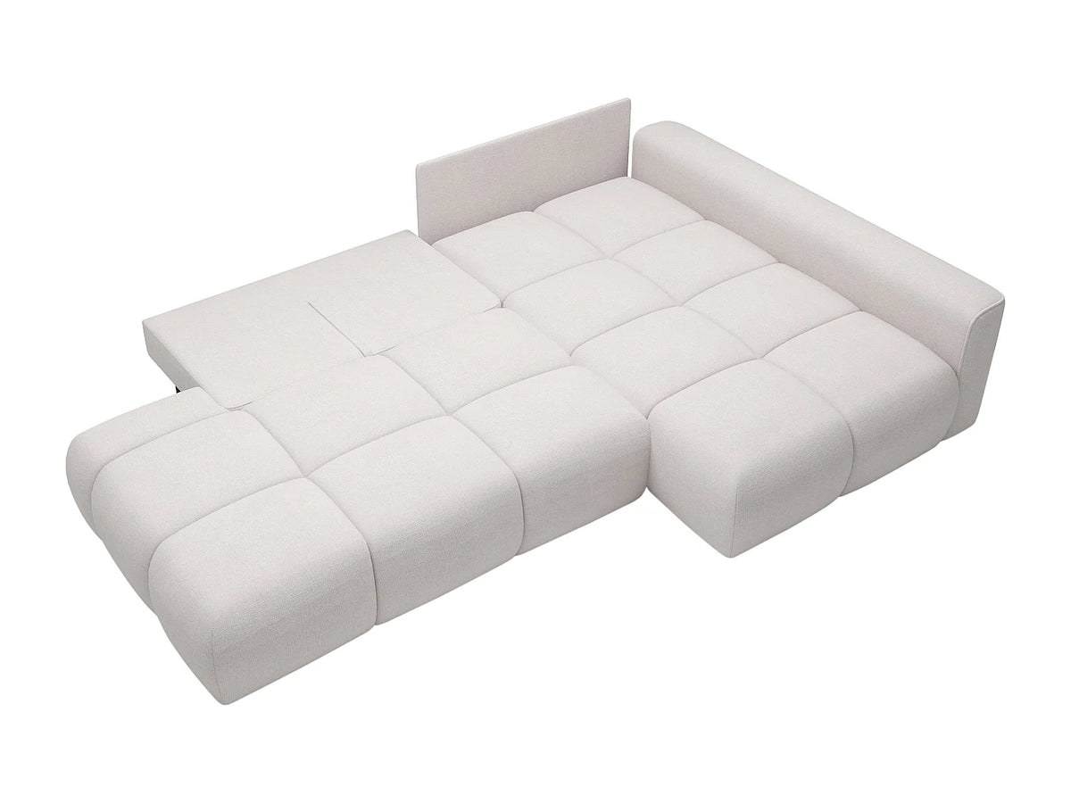 Canapé d'angle Japandi droit ouvert convertible avec coffre en tissu texturé beige 282 cm - Minturno