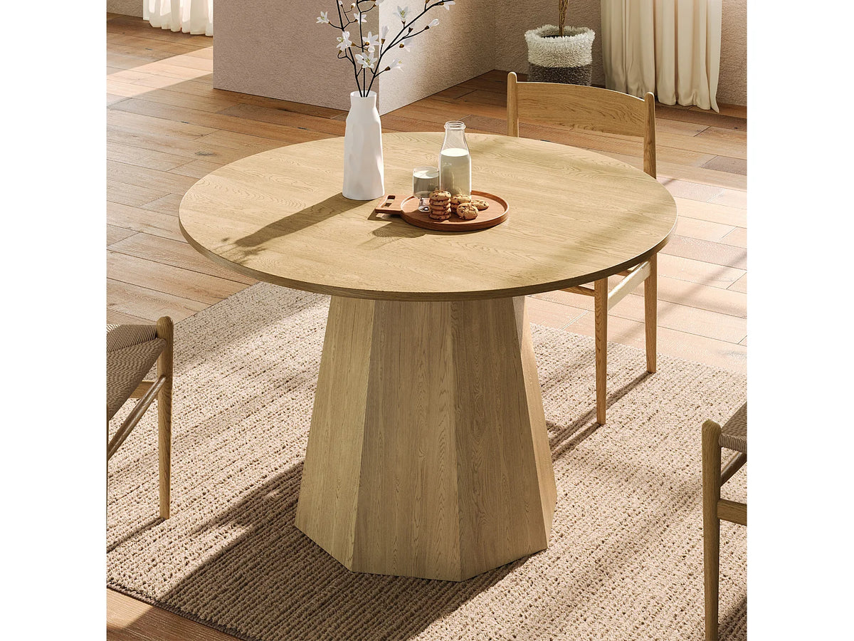 Table à manger ronde Japandi 4 à 6 personnes en MDF naturel Ø 120 cm