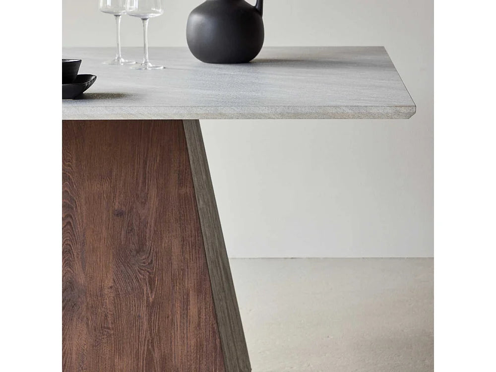 Table à manger carrée Japandi 4 personnes en MDF effet pierre gris et moka 120 x 120 cm - Cael
