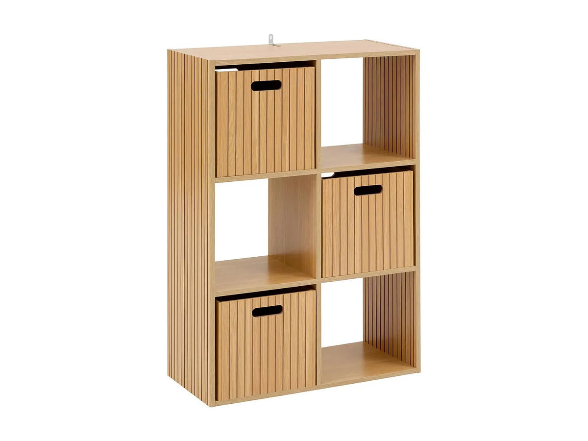 Étagère Japandi 6 cases nervurée naturel 68,5 x 102 cm - Tasso