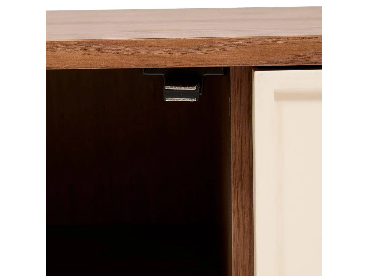 Meuble TV Japandi 2 portes et 1 tiroir façades géométriques effet noyer 140 x 50,5 cm - Jilani