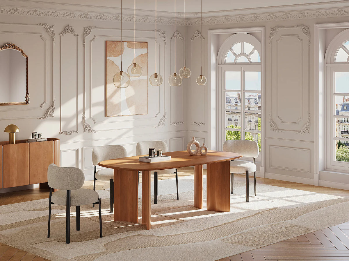 Table à manger ovale Japandi 8 personnes en bois de manguier naturel 200 x 100 cm - Islara