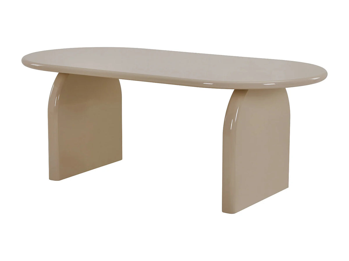Table à manger ovale Japandi 8 personnes en MDF laqué beige brillant 200 x 100 cm - Felyria