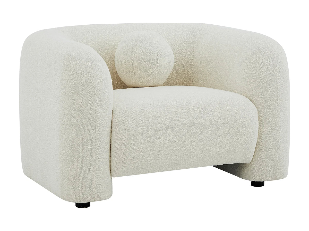 Fauteuil Japandi arrondi en tissu bouclette blanc ivoire - Ovotas