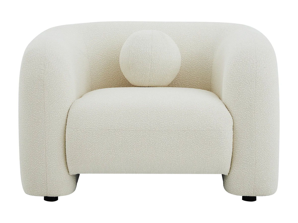 Fauteuil Japandi arrondi en tissu bouclette blanc ivoire - Ovotas