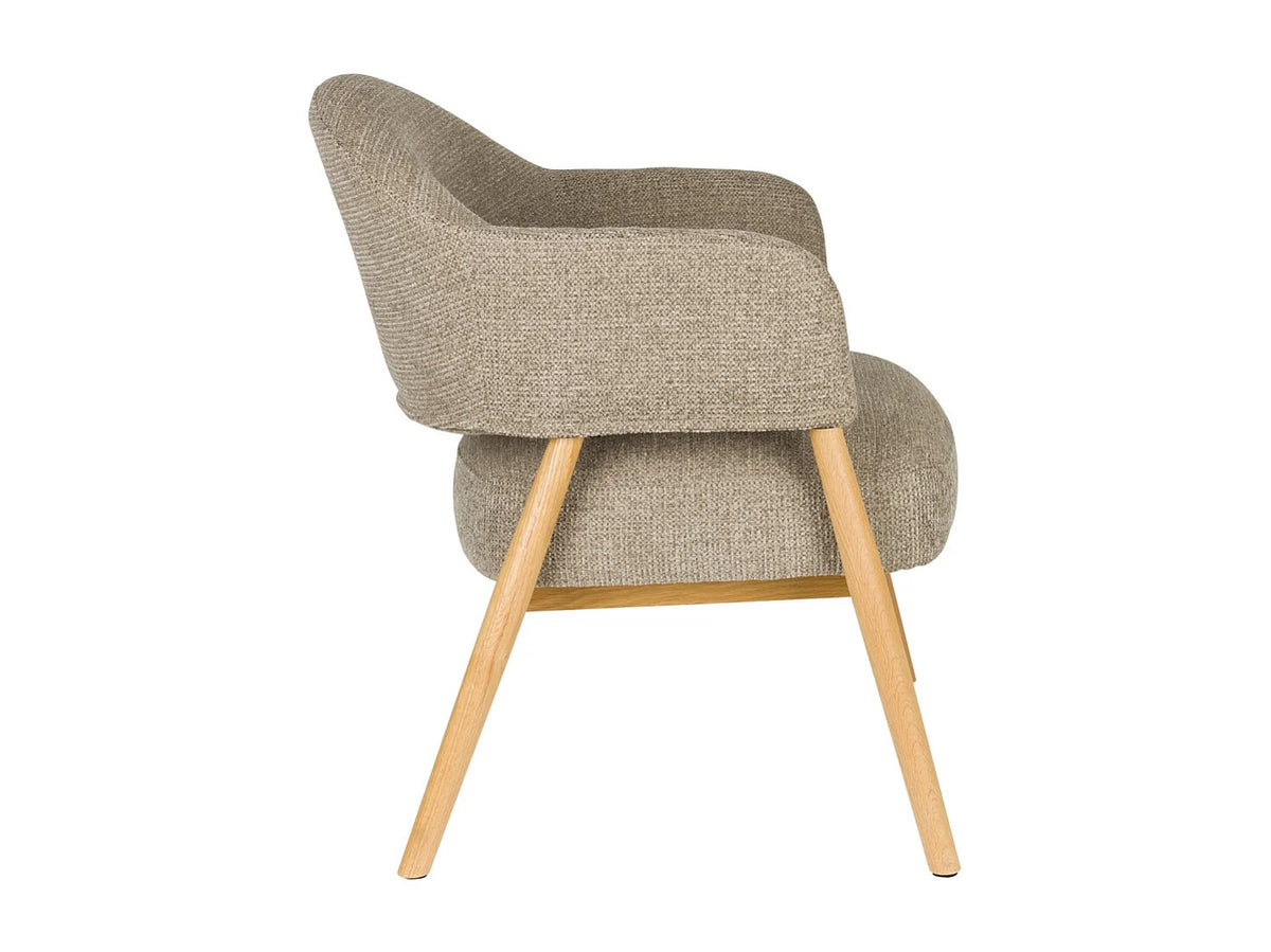 Fauteuil Japandi lounge relax en tissu taupe et chêne massif - Indy