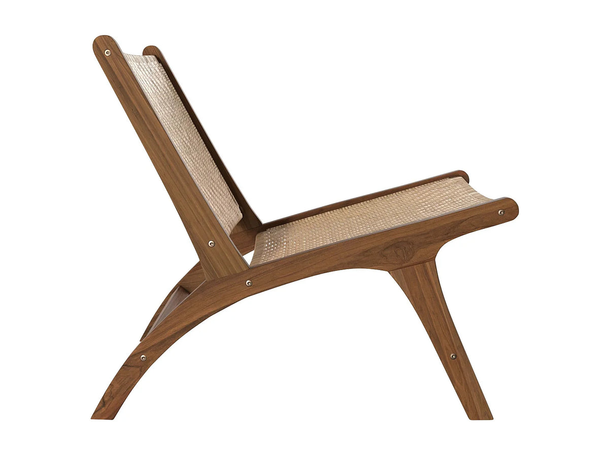Fauteuil Japandi en bois de teck et rotin tressé naturel - Kilka