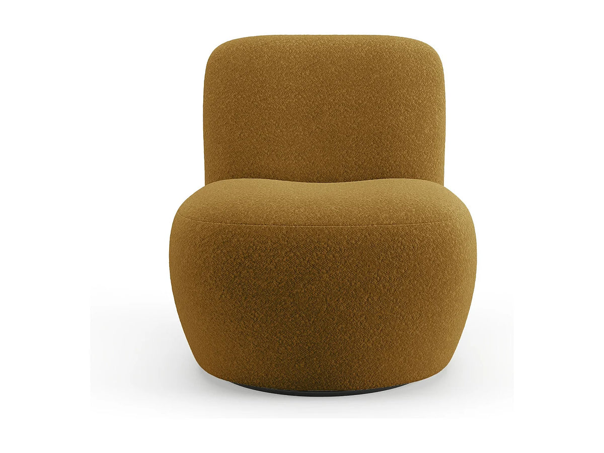 Fauteuil Japandi pivotant en tissu bouclette jaune moutarde - Jena