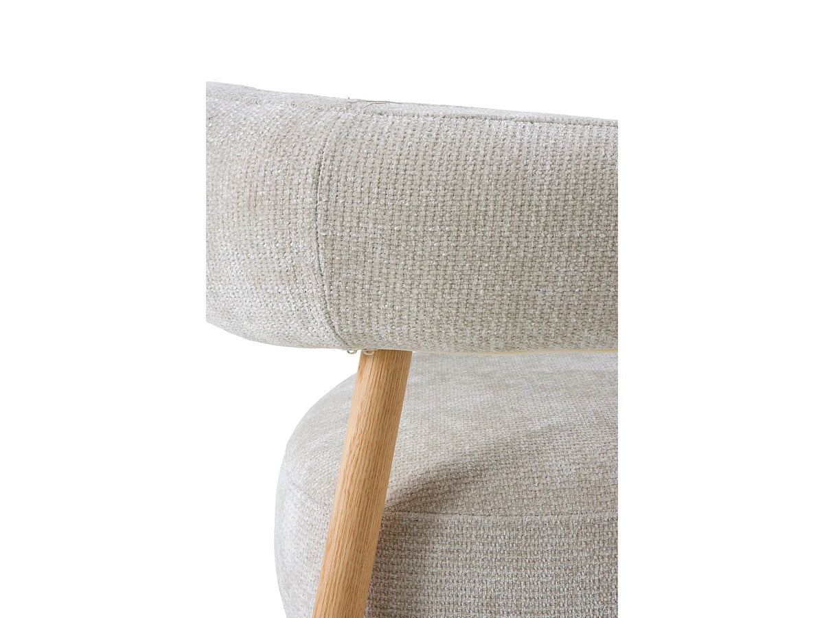 Fauteuil Japandi en bois de chêne et tissu chenille blanc