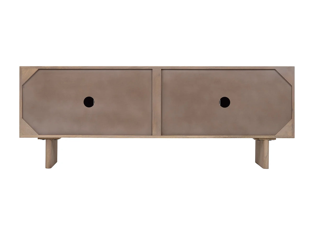 Meuble TV Japandi 4 portes push to open en bois de manguier naturel clair 160 x 60 cm - Berlama