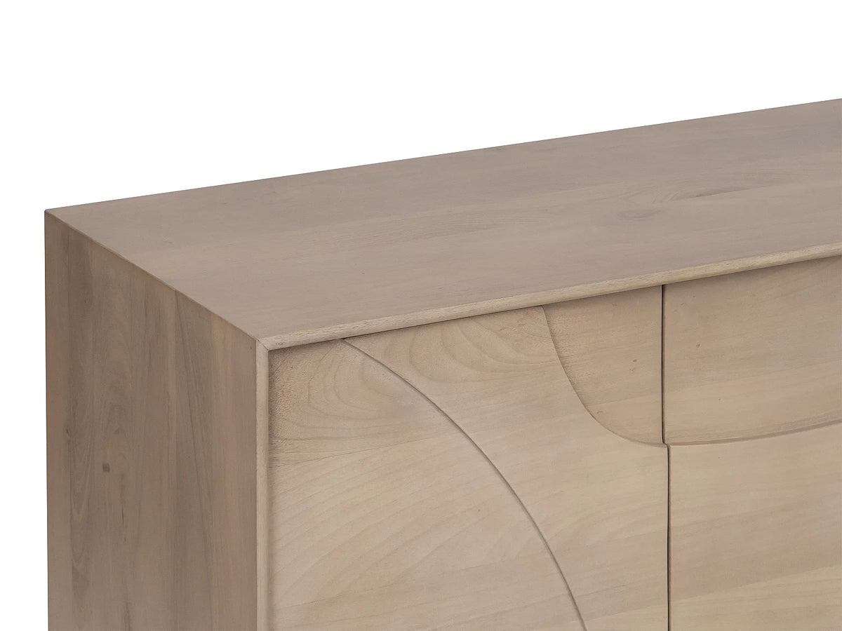 Meuble TV Japandi 4 portes push to open en bois de manguier naturel clair 160 x 60 cm - Berlama
