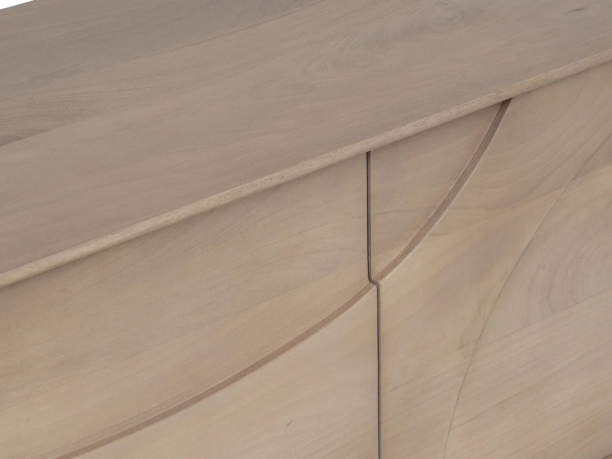 Meuble TV Japandi 4 portes push to open en bois de manguier naturel clair 160 x 60 cm - Berlama