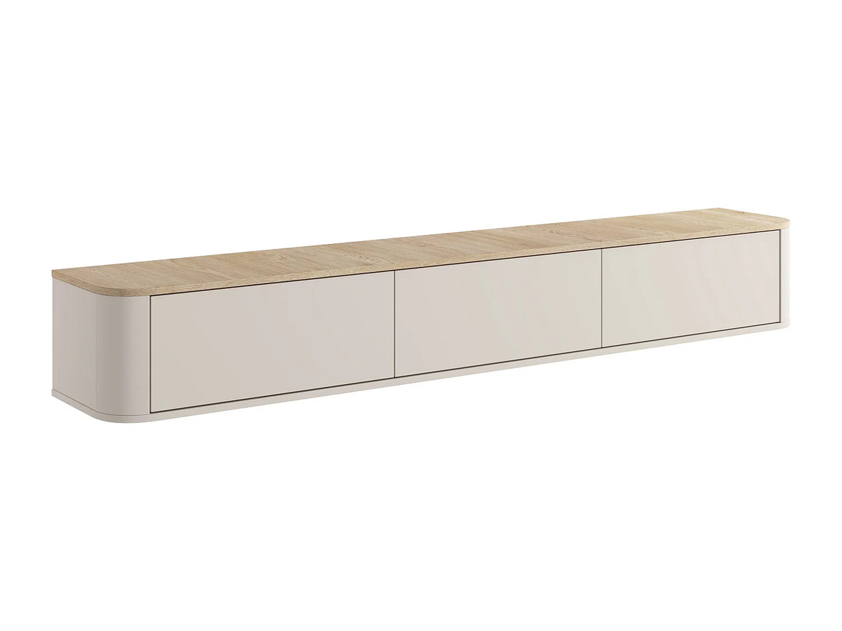 Meuble TV Japandi suspendu 3 portes avec LEDs beige et naturel clair 200 x 28,2 cm - Ajuga