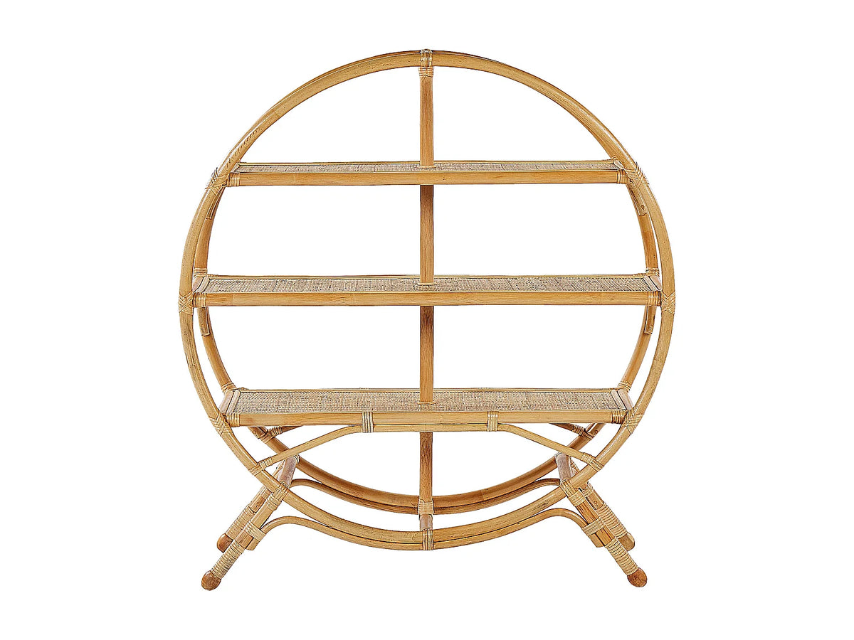 Bibliothèque Japandi ronde 3 tablettes en rotin naturel 100 x 109 cm - Tuvalu