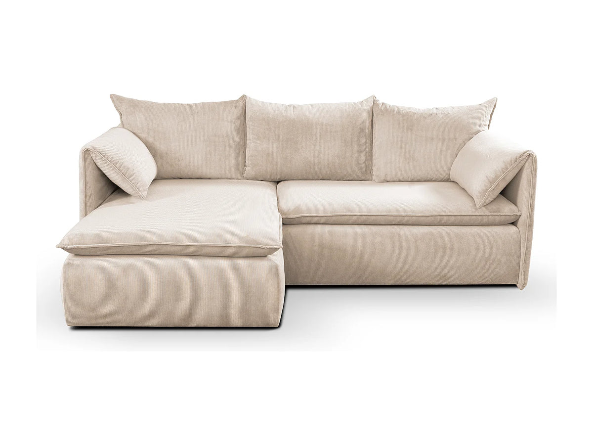 Canapé d'angle Japandi gauche convertible avec pouf en velours côtelé beige 230 cm - Teodora
