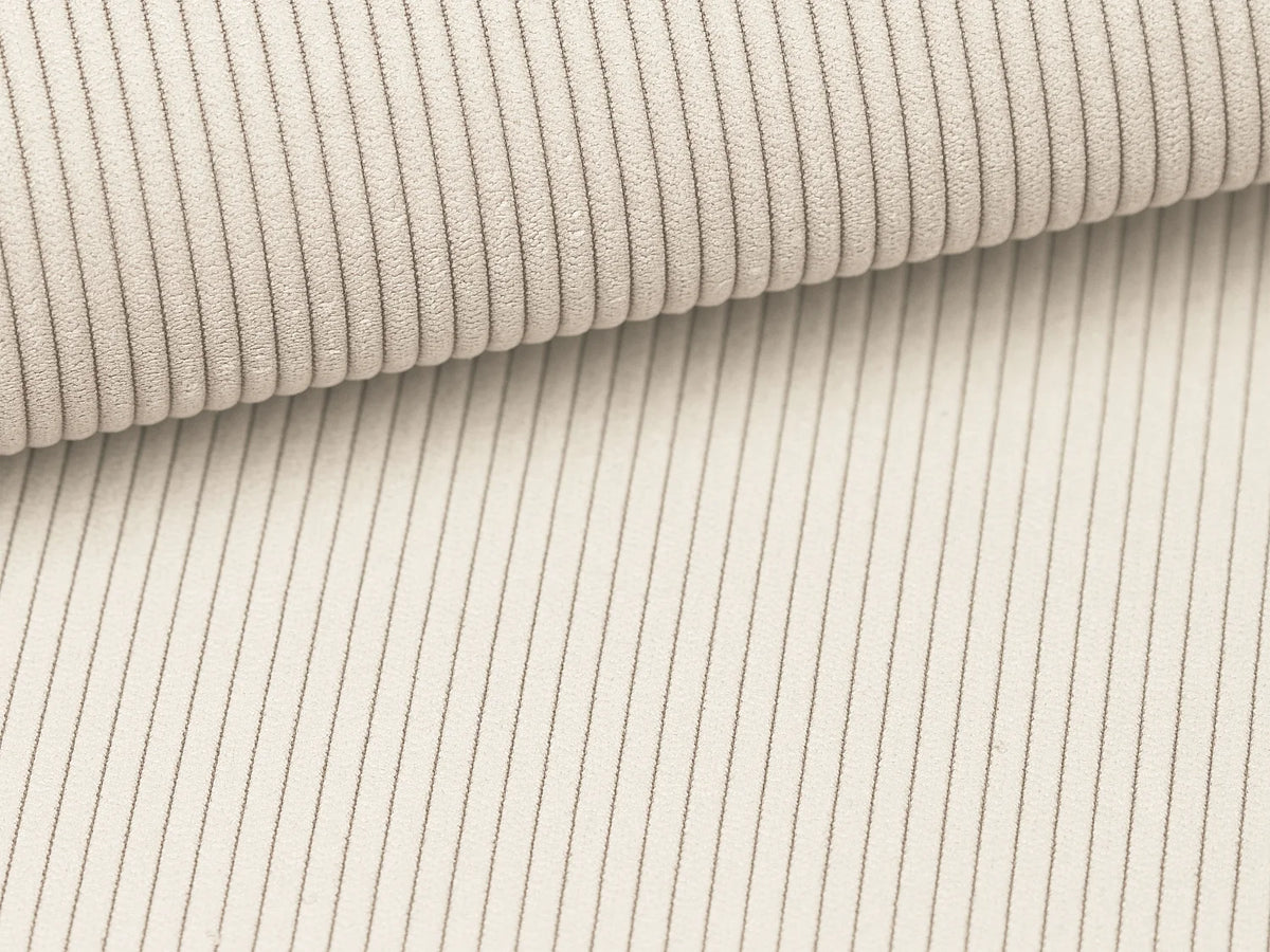 Canapé d'angle Japandi gauche convertible avec pouf en velours côtelé beige 230 cm - Teodora