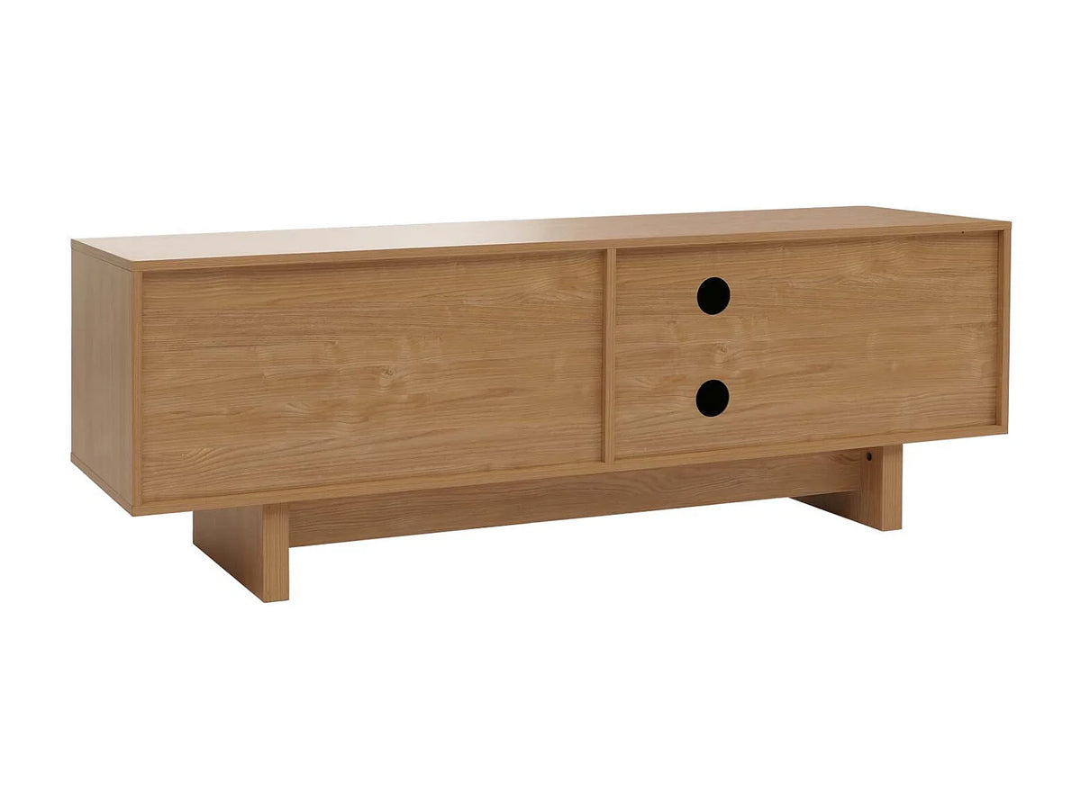 Meuble TV Japandi 3 portes et 2 tiroirs push to open effet orme naturel 150 x 51,5 cm